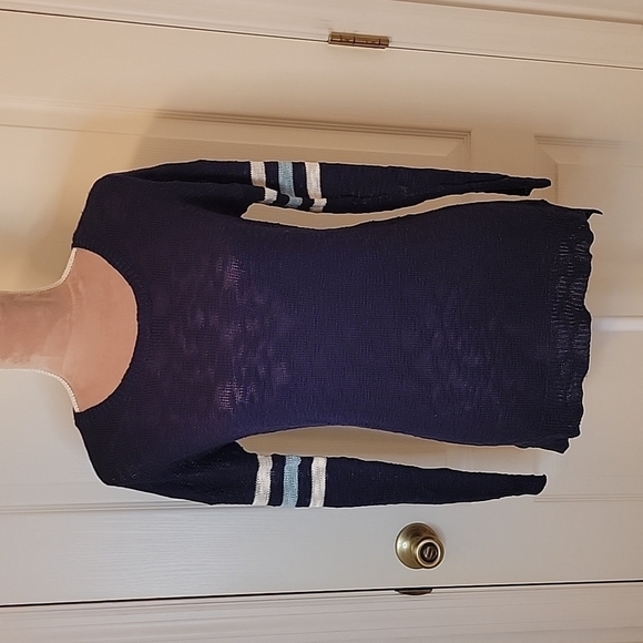 Pink Rose Size S Navy Blue Academia Sweater, Loose Knit - Picture 1 of 6